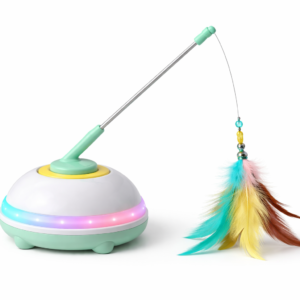 Interactive Feather Wand Cat Toy with LED Lights – Automatic Motion Activated