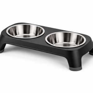 Stainless Steel Elevated Pet Bowls with Non-Slip Base – Double Dog and Cat Feeding Station, Black
