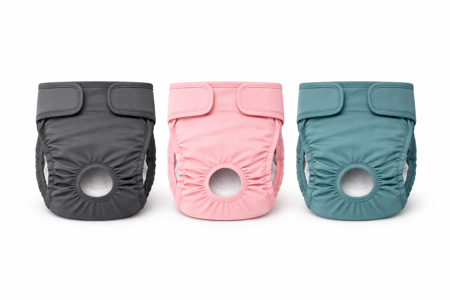 Adjustable Soft Dog Diapers – Set of 3 in Grey, Pink, and Teal, with Velcro Straps - Image 3