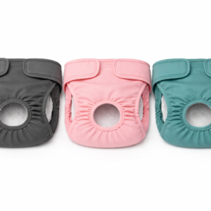 Adjustable Soft Dog Diapers – Set of 3 in Grey, Pink, and Teal, with Velcro Straps
